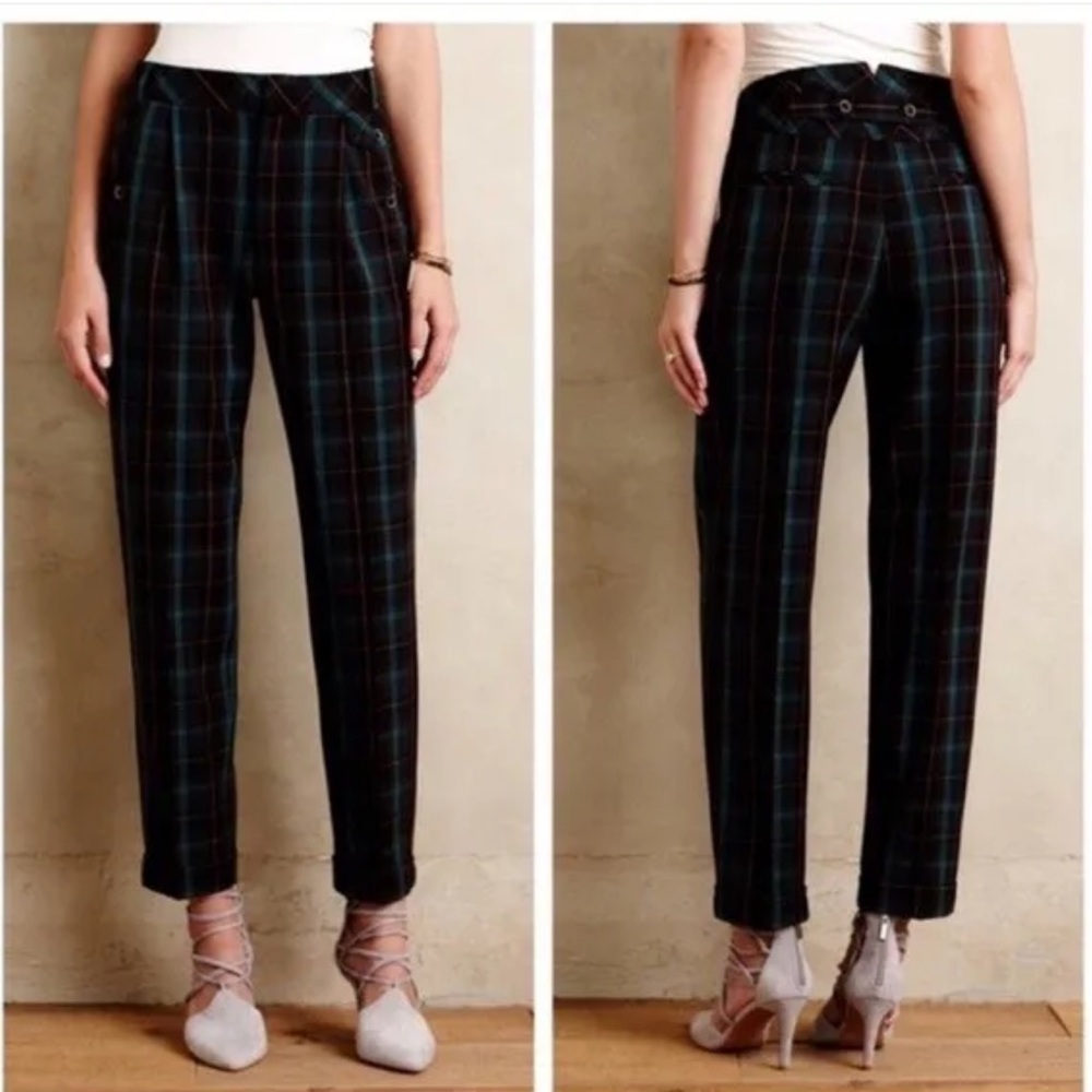 Cartonnier Anthro Blue Green Plaid Trousers
